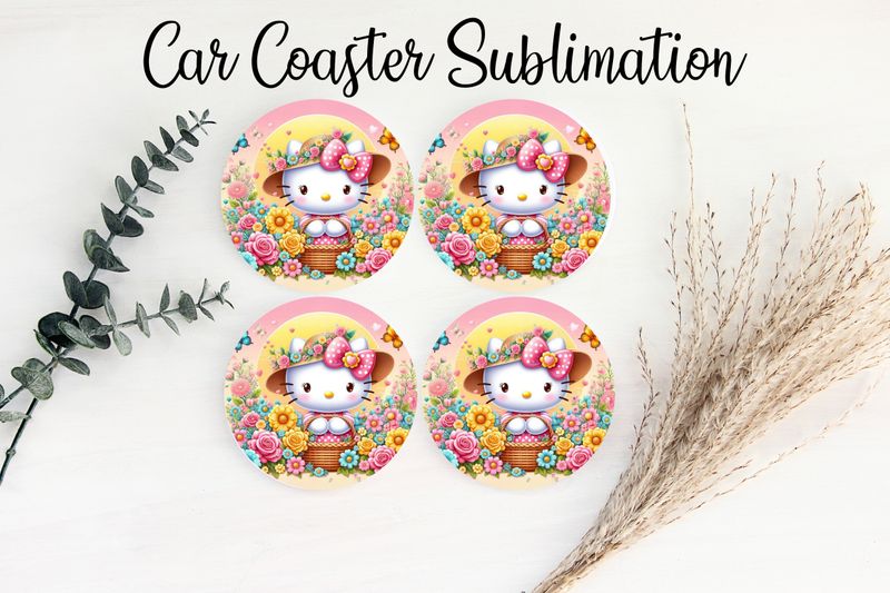 Car Coaster Sublimation Print - Hello Kitty Basket