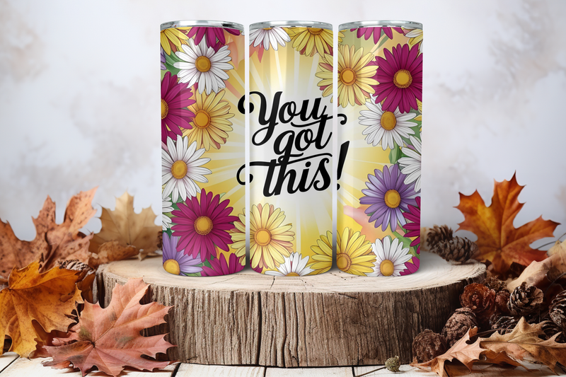 20oz Skinny Sublimation Tumbler Wrap Print - Daisies You Got This