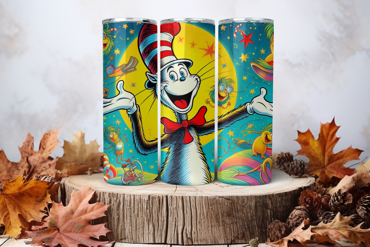 20oz Skinny Sublimation Tumbler Wrap Print - The Cat In The Hat