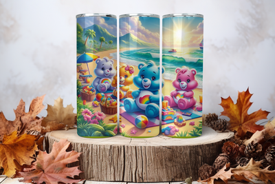 20oz Skinny Sublimation Tumbler Wrap Print - Cute Bears In Beach