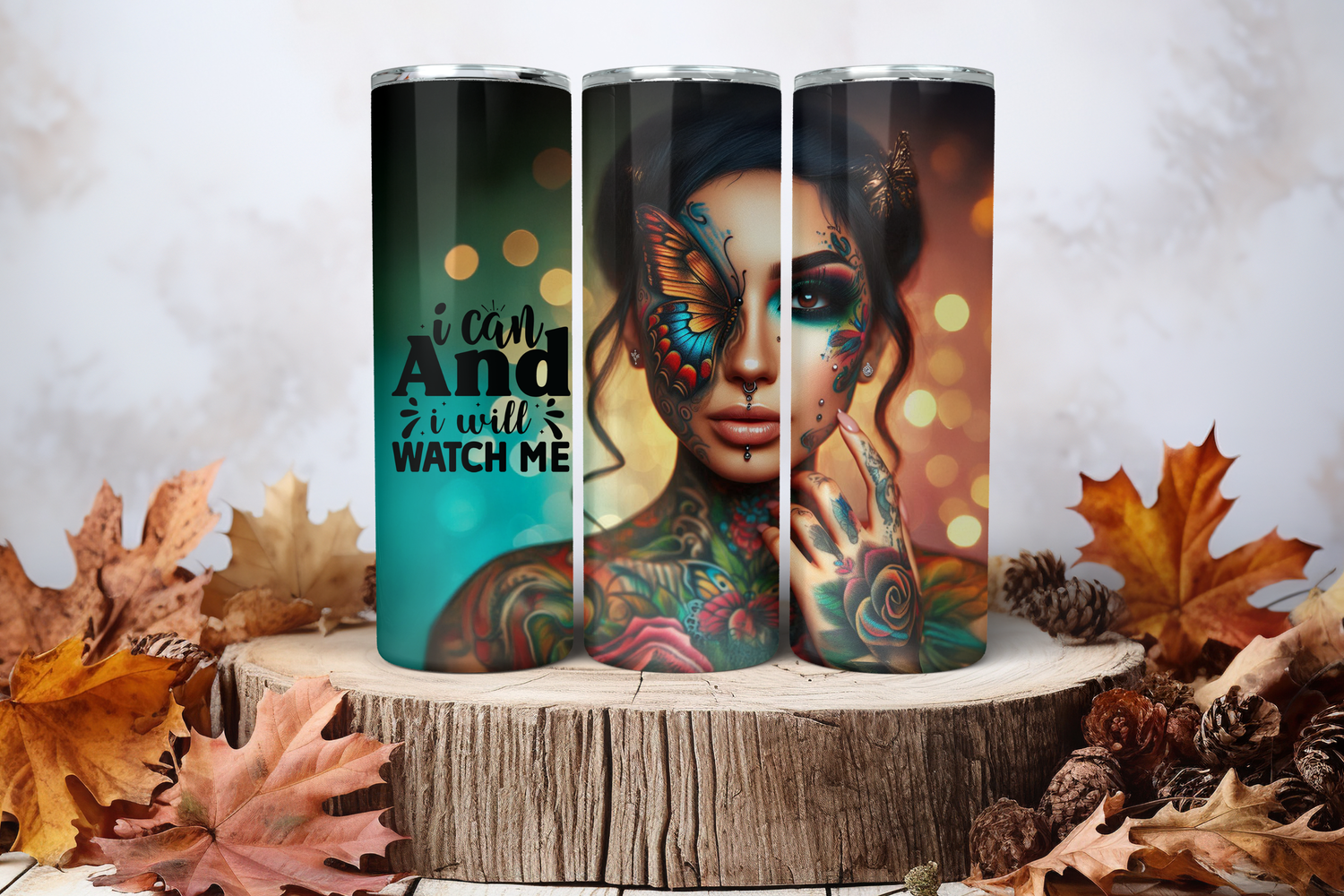 20oz Skinny Sublimation Tumbler Wrap Print - Tattooed Girl I Can