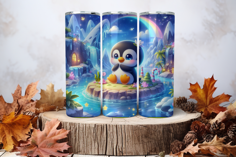 20oz Skinny Sublimation Tumbler Wrap Print - Penguin