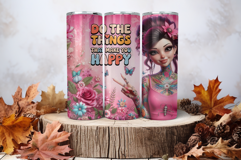 20oz Skinny Sublimation Tumbler Wrap Print - Tattooed Girl Do The Things That Make You Happy