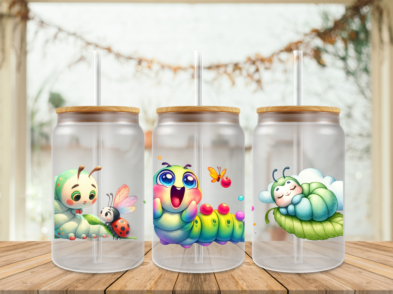 16oz Sublimation Tumbler Wrap Print - Cute Caterpillar