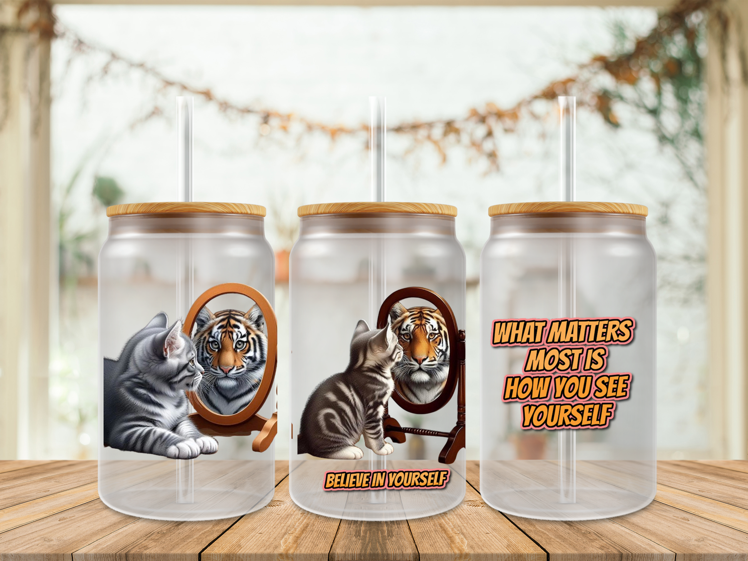 16oz Sublimation Tumbler Wrap Print - Cat Tiger Believe In Yourself