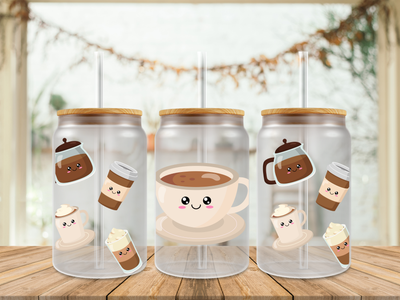 16oz Sublimation Tumbler Wrap Print - Cute Coffee