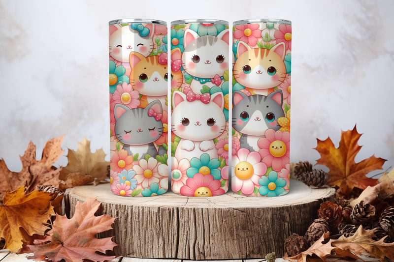 20oz Skinny Sublimation Tumbler Wrap Print - Cute Cats 2