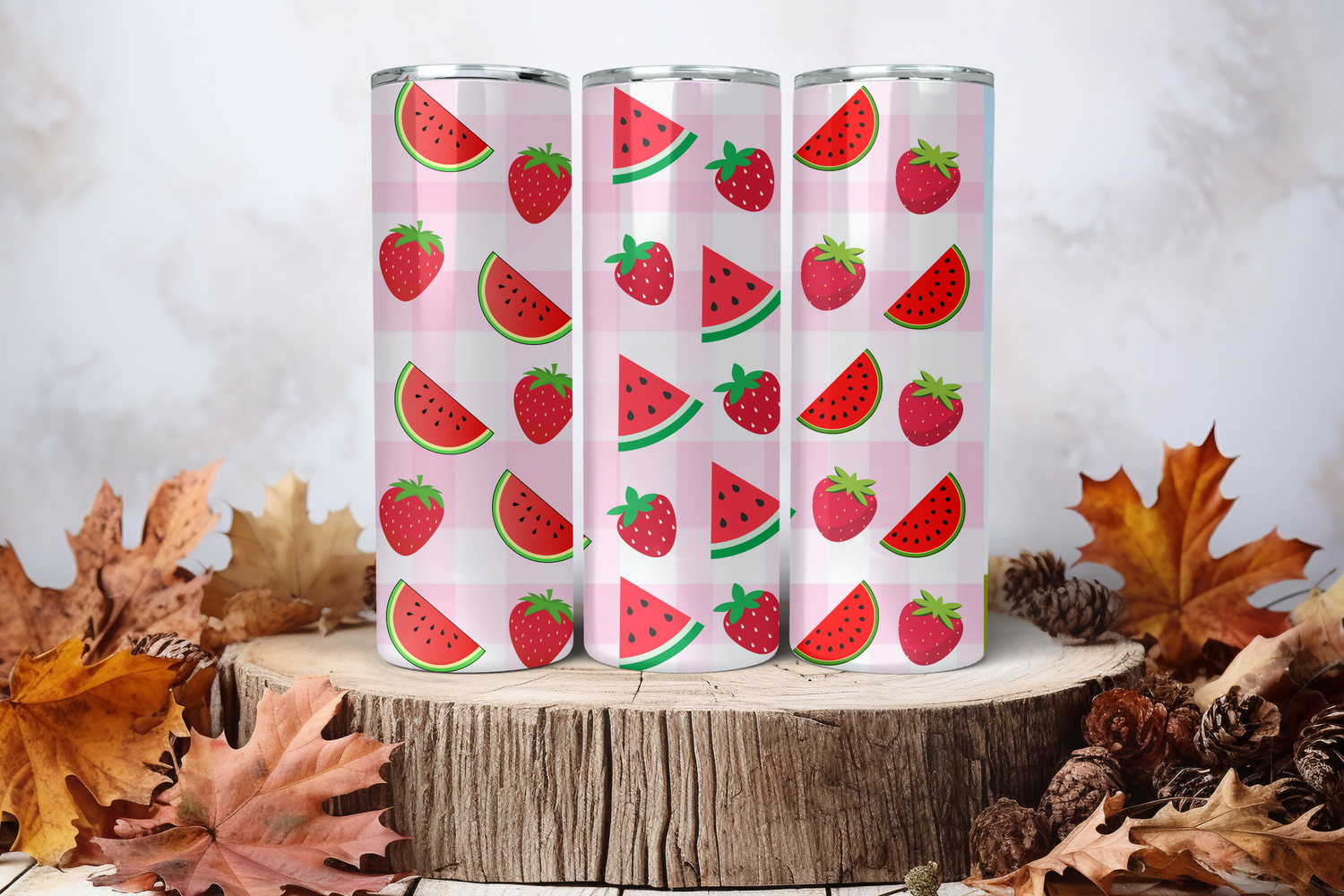 20oz Skinny Sublimation Tumbler Wrap Print - Strawberries &amp; Watermelon