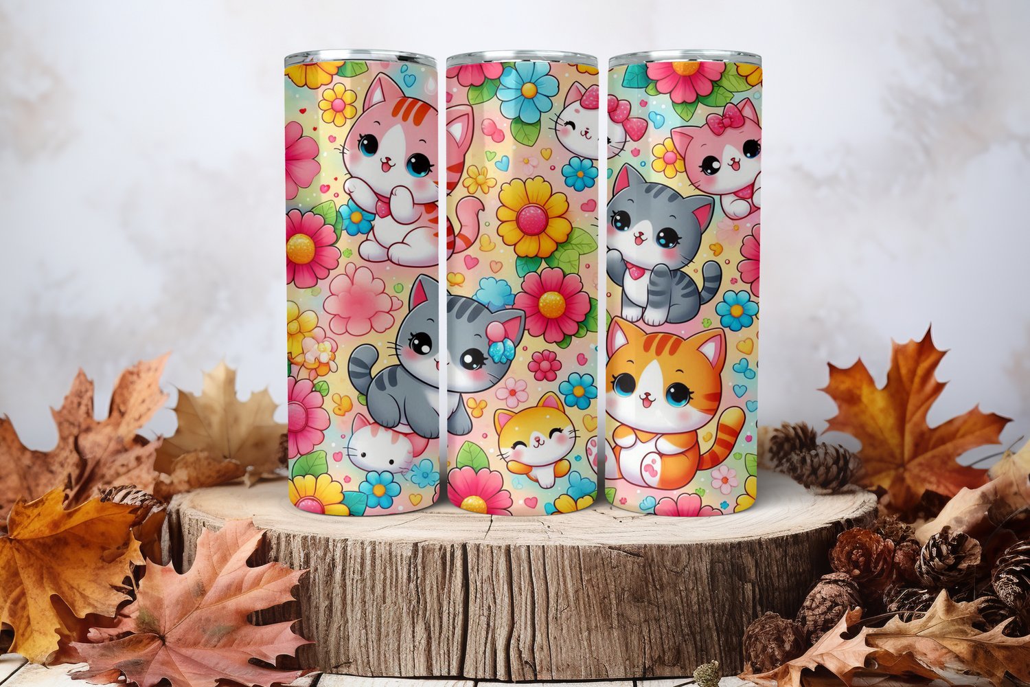 20oz Skinny Sublimation Tumbler Wrap Print - Cute Cats 1