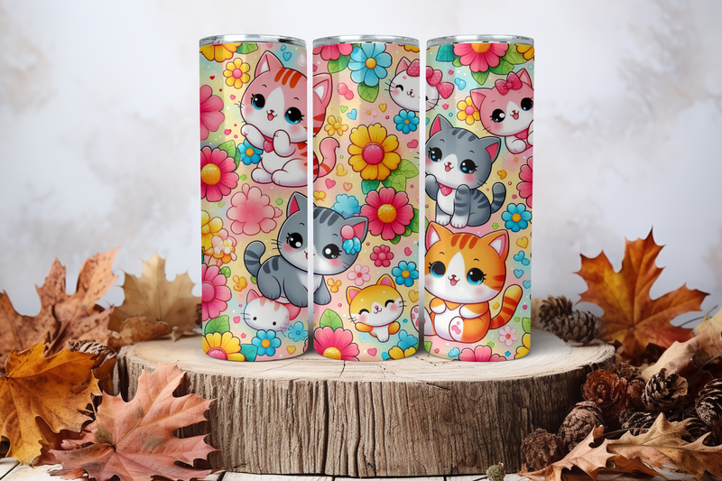 20oz Skinny Sublimation Tumbler Wrap Print - Cute Cats 1