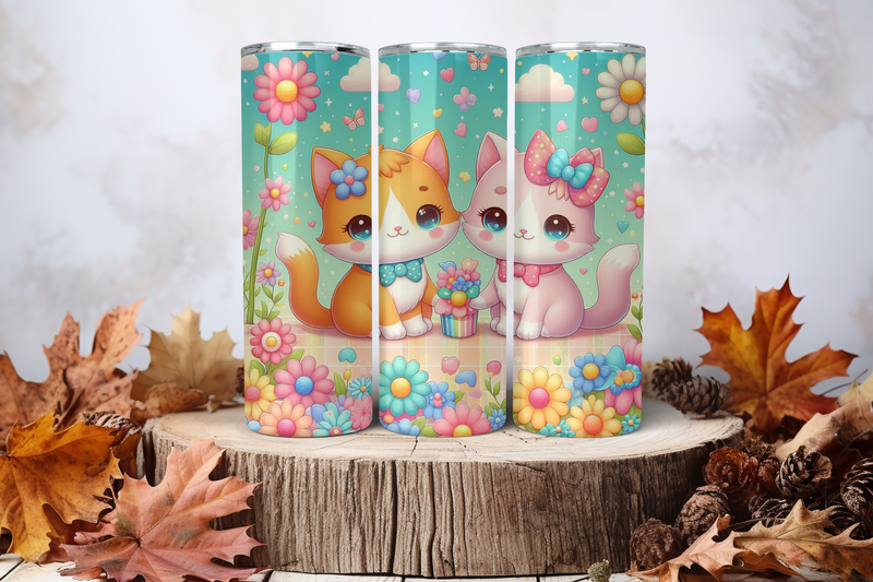 20oz Skinny Sublimation Tumbler Wrap Print - Cute Cats 3
