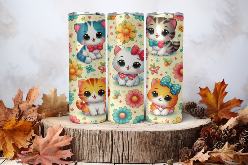 20oz Skinny Sublimation Tumbler Wrap Print - Cute Cats 4