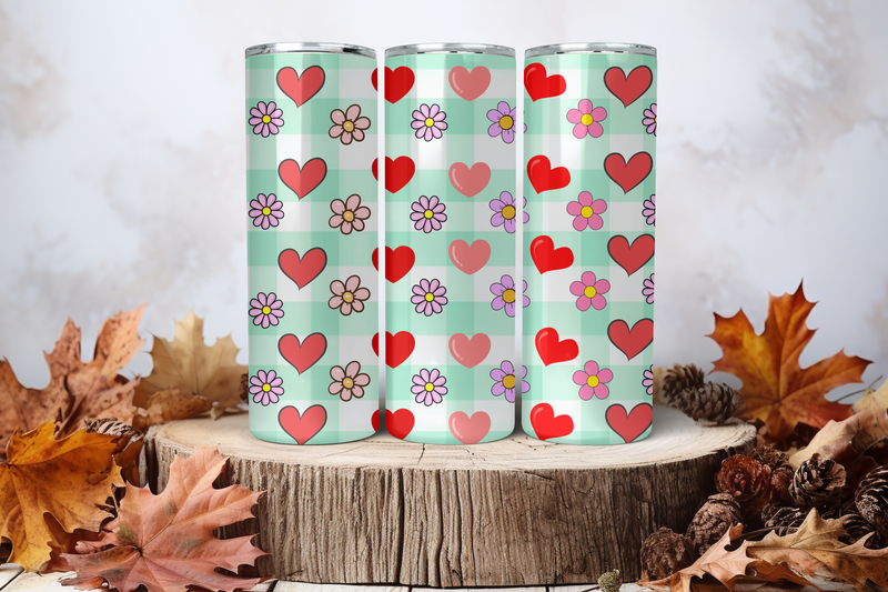 20oz Skinny Sublimation Tumbler Wrap Print - Hearts &amp; Flowers