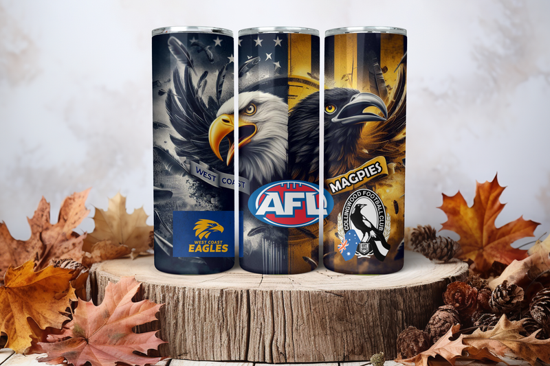 20oz Skinny Sublimation Tumbler Wrap Print - West Coast Eagles &amp; Collingwood