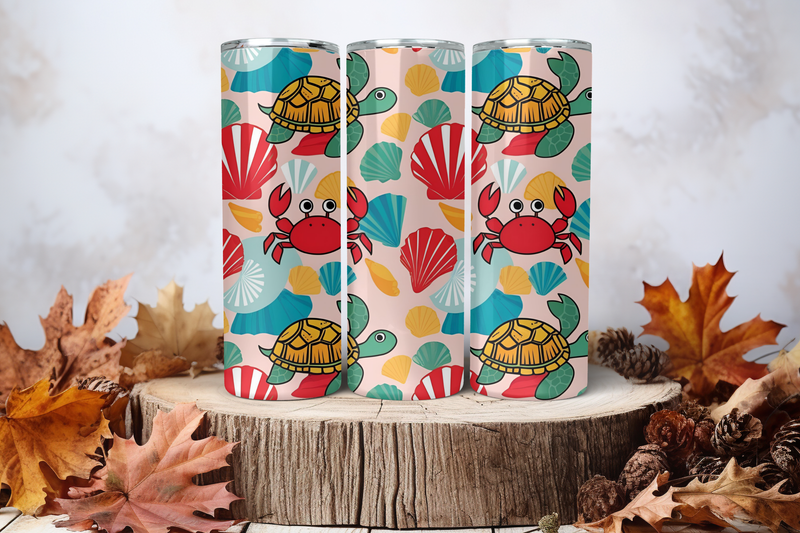 20oz Skinny Sublimation Tumbler Wrap Print - Turtles Crab 1