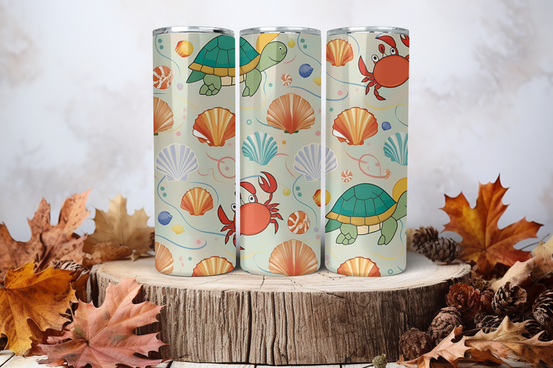 20oz Skinny Sublimation Tumbler Wrap Print - Turtles Crab 2
