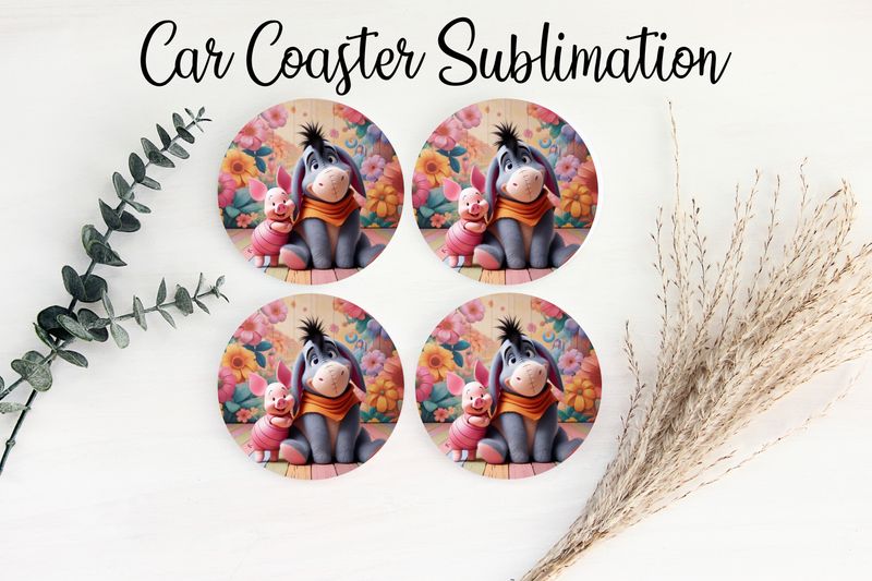 Car Coaster Sublimation Print - Eeyore Piglet 1