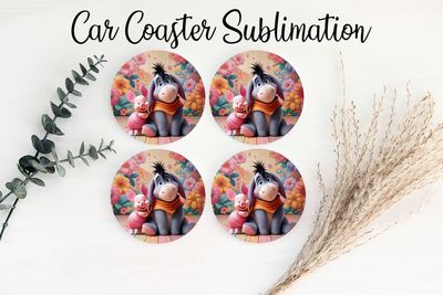 Car Coaster Sublimation Print - Eeyore Piglet 1