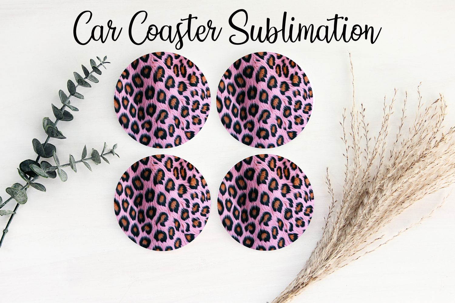 Car Coaster Sublimation Print - Leopard Pattern Pink