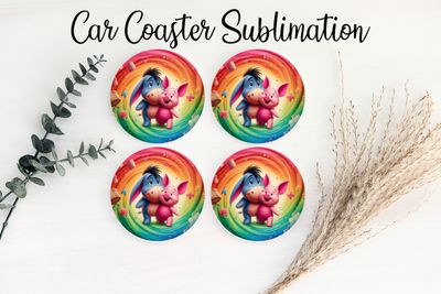 Car Coaster Sublimation Print - Eeyore Piglet 2