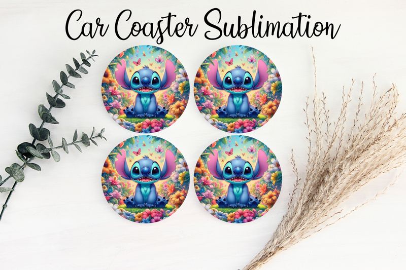 Car Coaster Sublimation Print - Stitch Flowers
