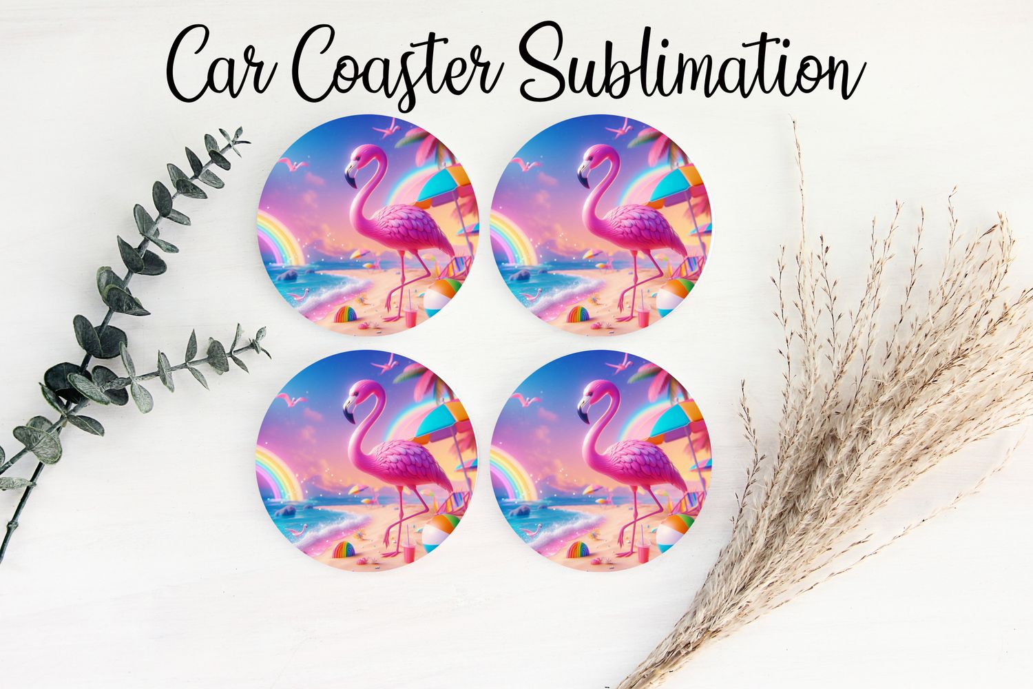 Car Coaster Sublimation Print - Flamingo