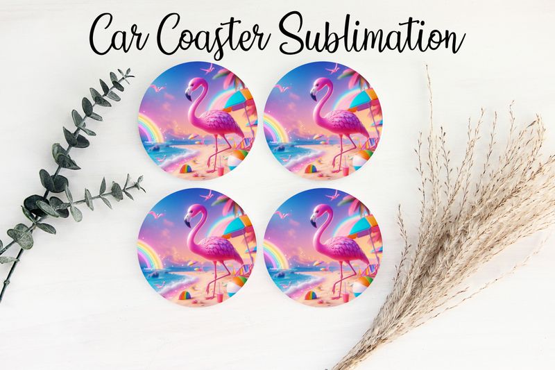 Car Coaster Sublimation Print - Flamingo