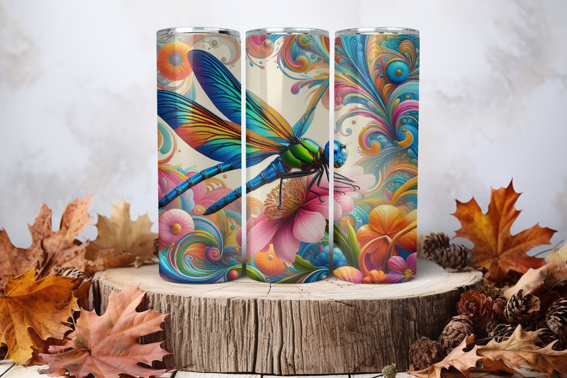 20oz Skinny Sublimation Tumbler Wrap Print - Dragonfly 1