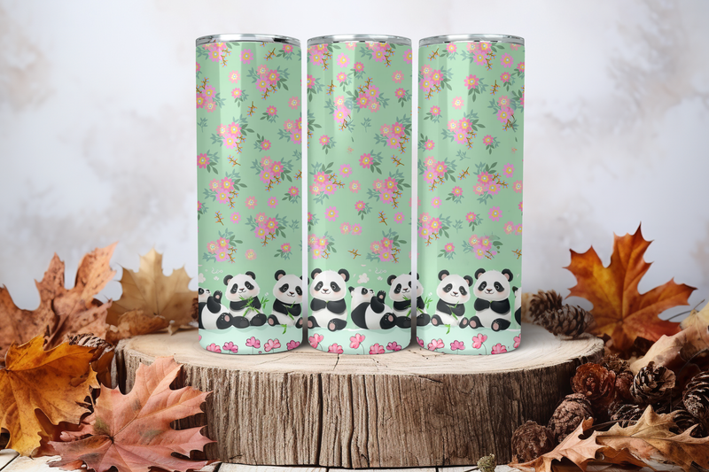 20oz Skinny Sublimation Tumbler Wrap Print - Panda 3