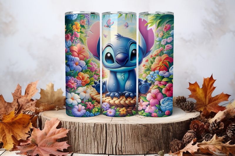 20oz Skinny Sublimation Tumbler Wrap Print - Stitch Flowers 2