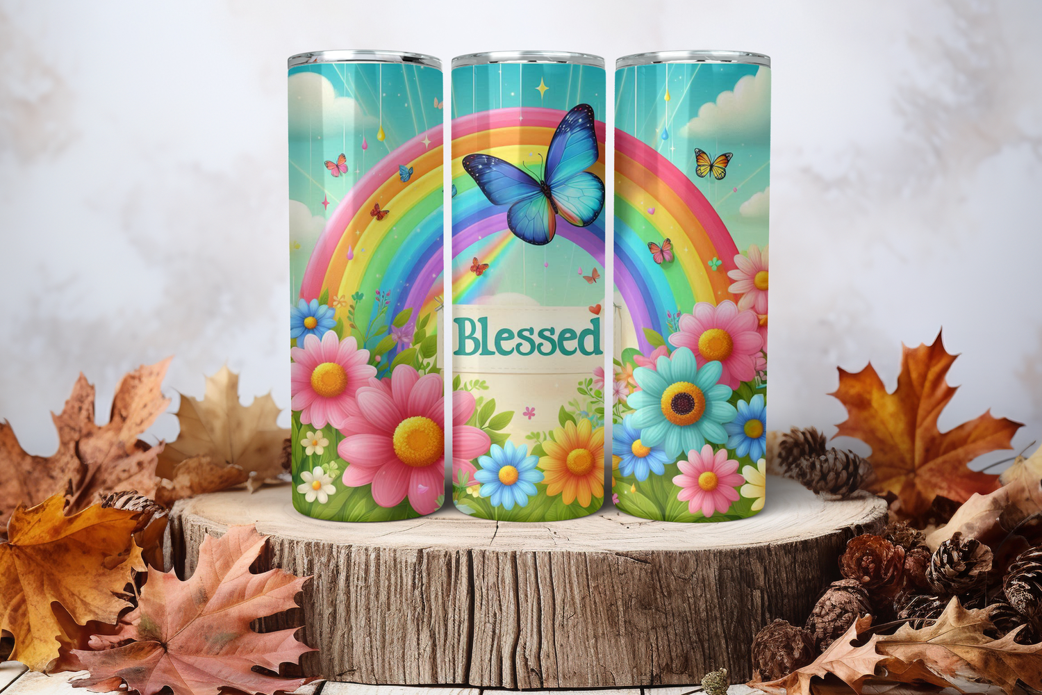 20oz Skinny Sublimation Tumbler Wrap Print - Blessed 3