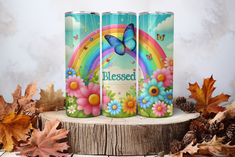 20oz Skinny Sublimation Tumbler Wrap Print - Blessed 3