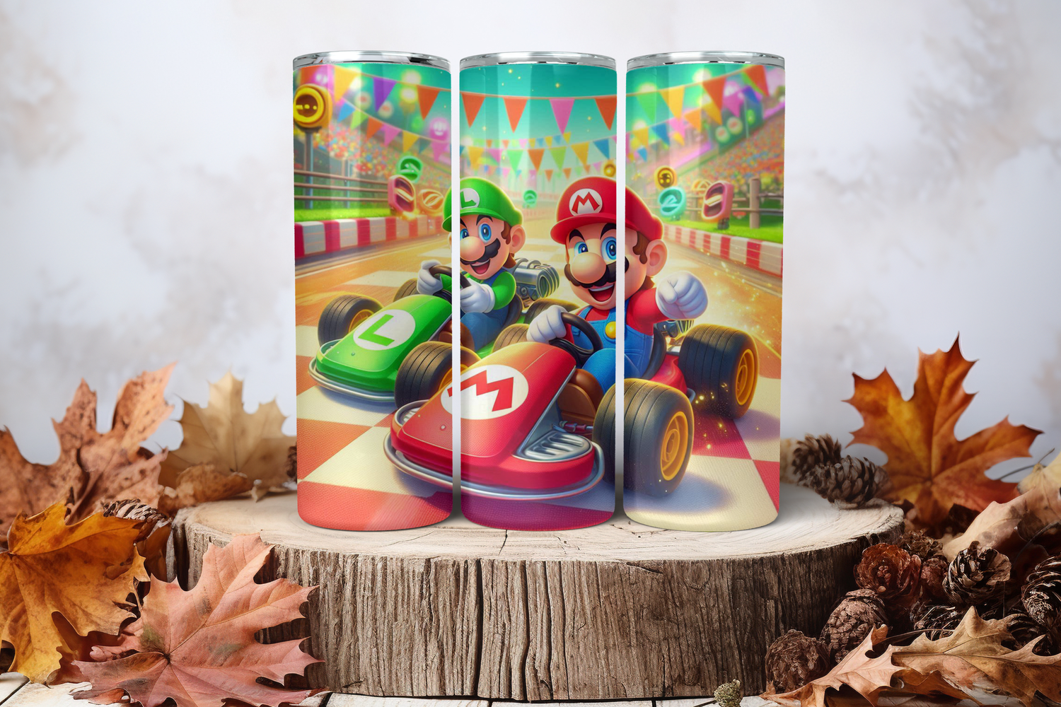 20oz Skinny Sublimation Tumbler Wrap Print - Mario &amp; Luigi