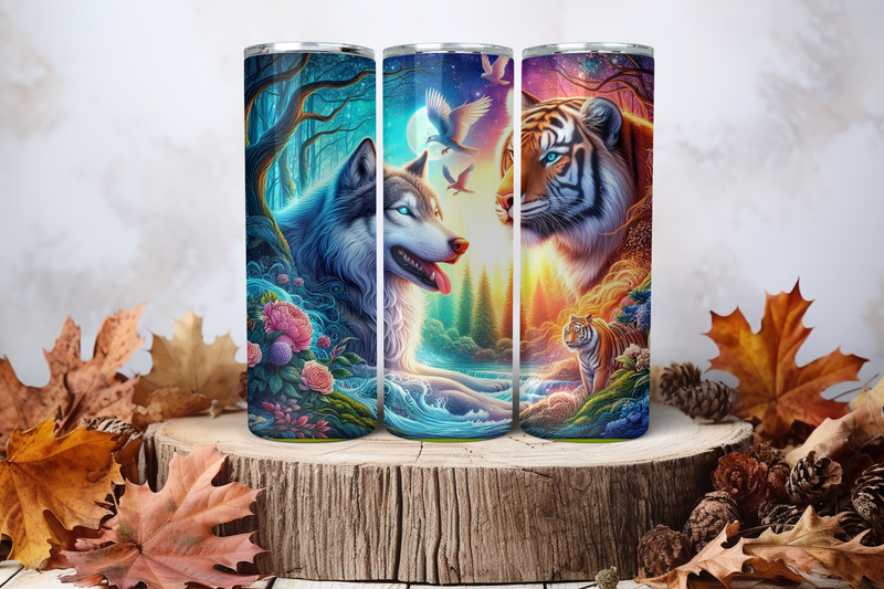 20oz Skinny Sublimation Tumbler Wrap Print - Wolf Tiger