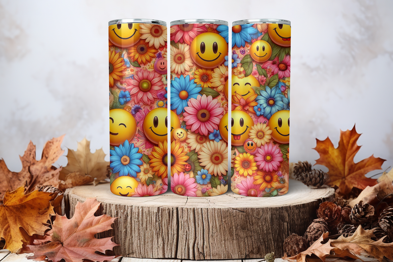20oz Skinny Sublimation Tumbler Wrap Print - Smiley Flowers 1