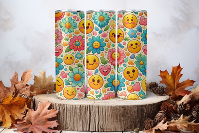 20oz Skinny Sublimation Tumbler Wrap Print - Smiley Flowers 3