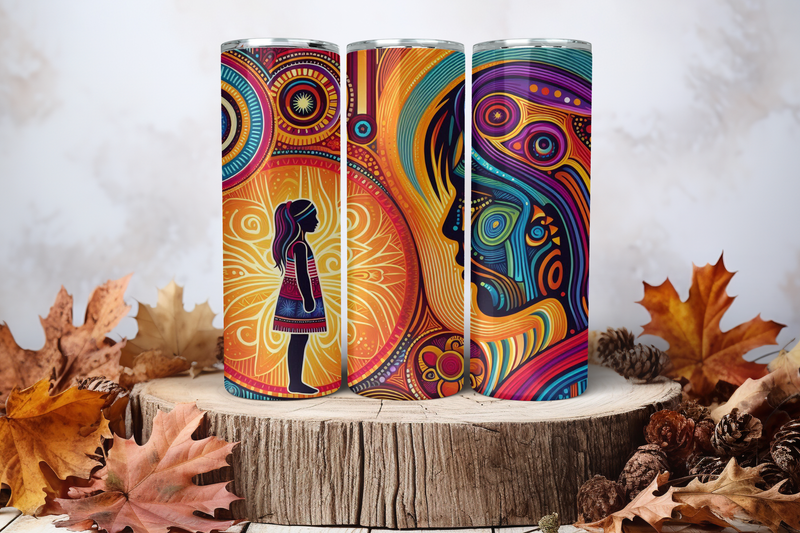 20oz Skinny Sublimation Tumbler Wrap Print - Aboriginal Parent Daughter