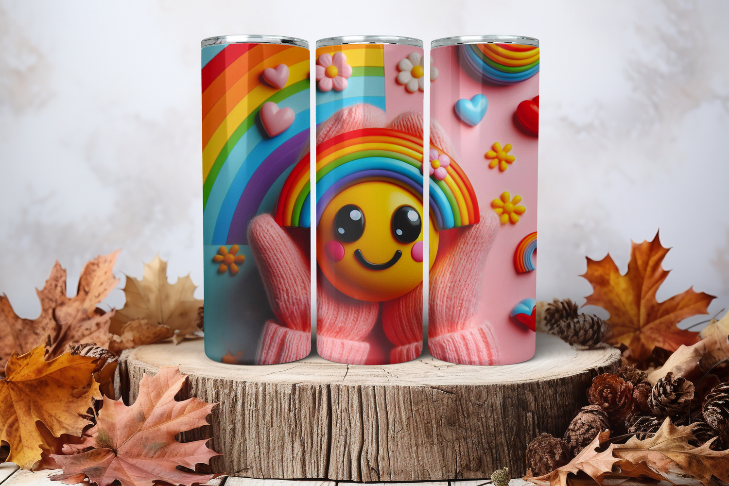 20oz Skinny Sublimation Tumbler Wrap Print - Hand Smiley