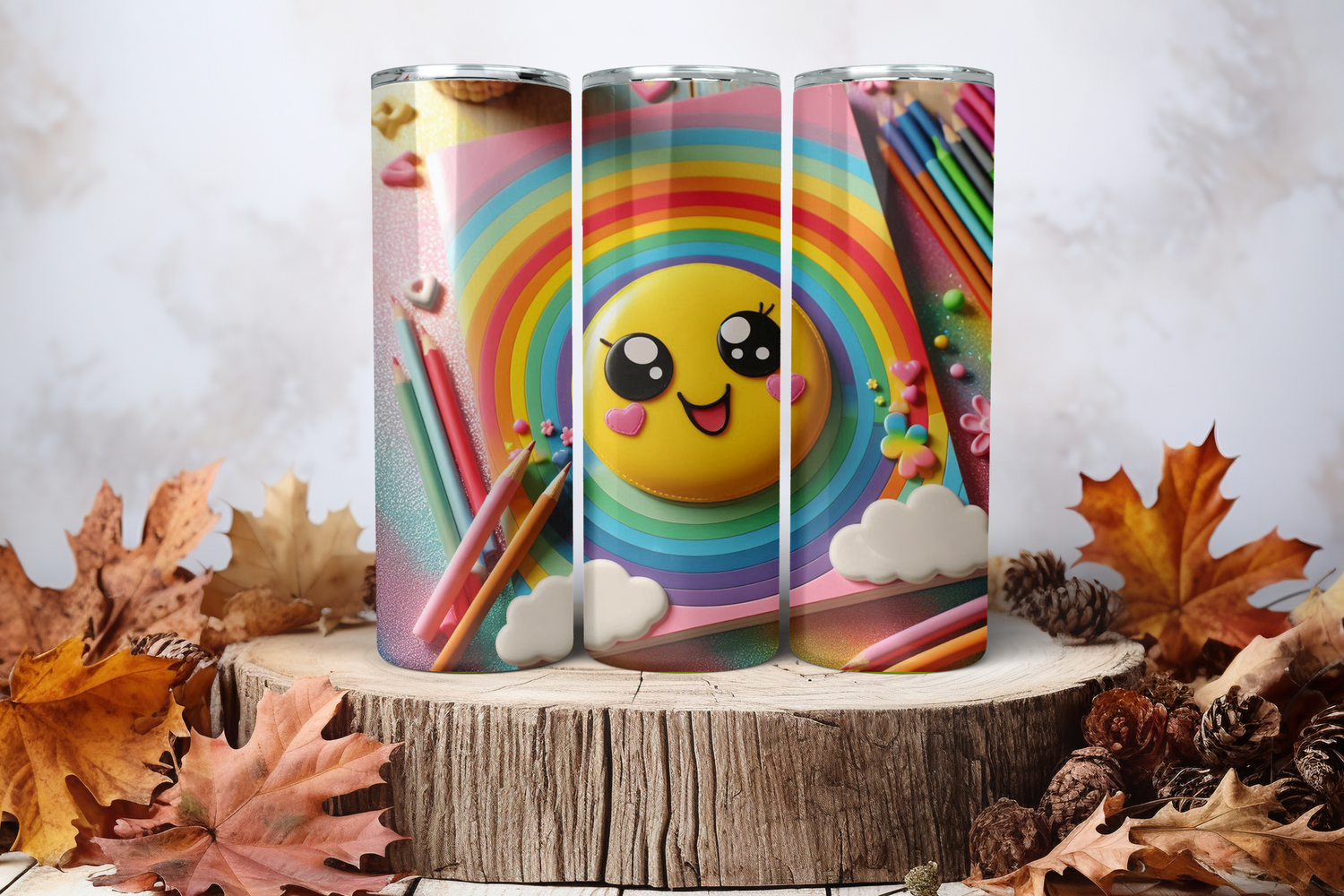 20oz Skinny Sublimation Tumbler Wrap Print - Smiley Paint