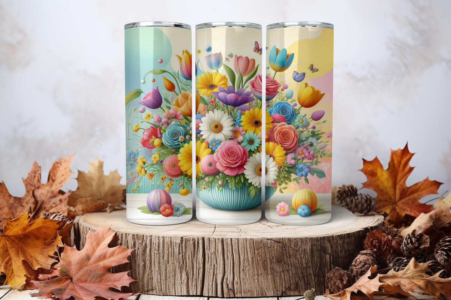 20oz Skinny Sublimation Tumbler Wrap Print - Flowers Bloom 2