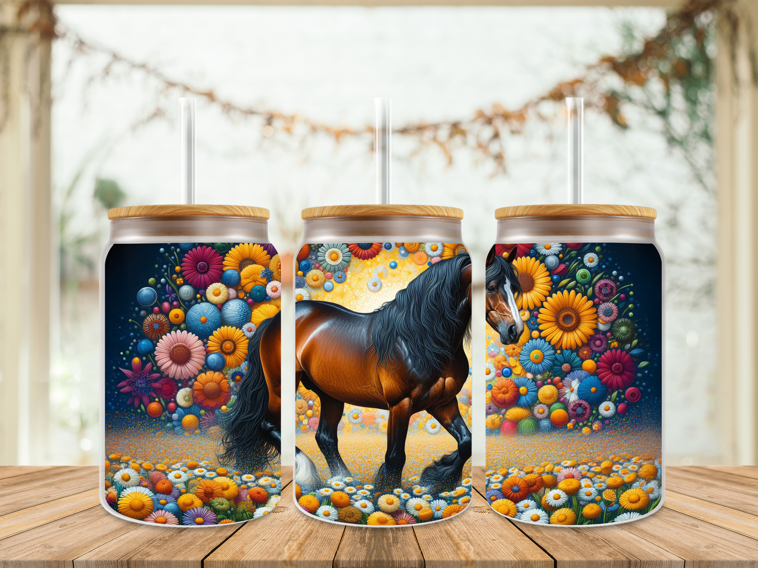 16oz Sublimation Tumbler Wrap Print - Horse Daisies 2