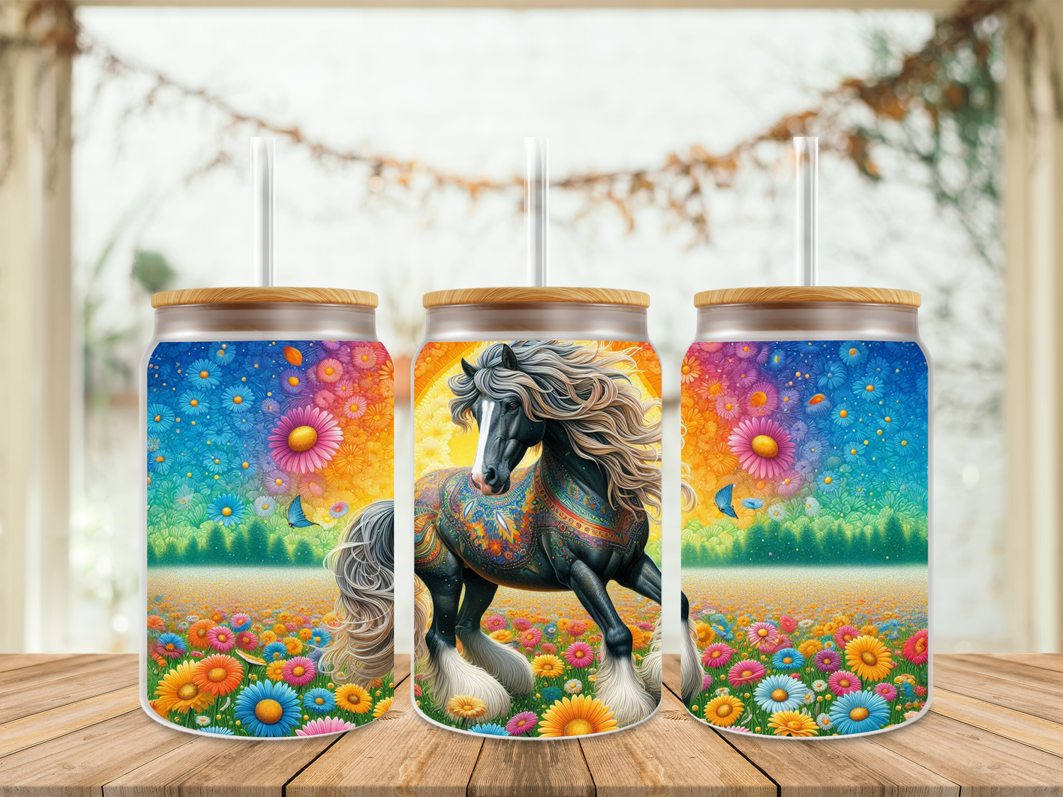16oz Sublimation Tumbler Wrap Print - Horse Daisies