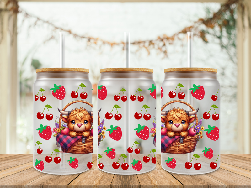 Double Sided Highland Cow Strawberries and Cherries