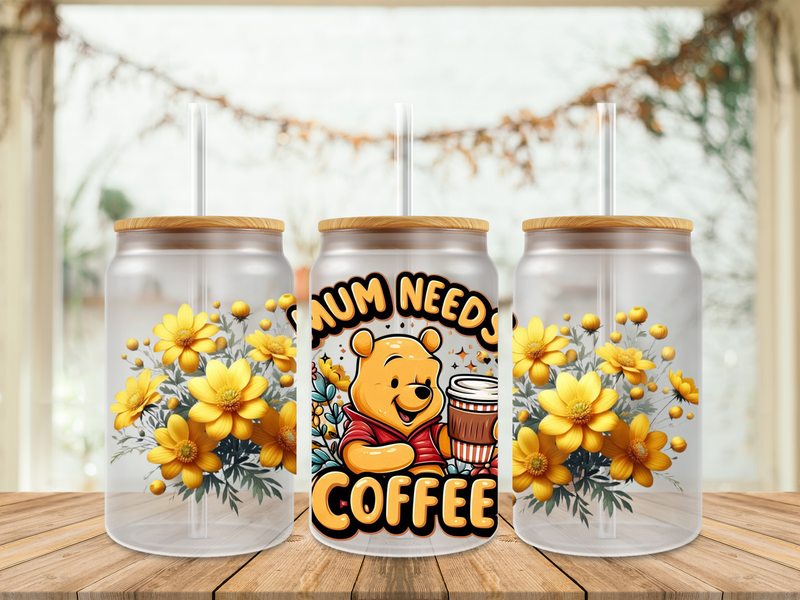 Double Sided Pooh Mum Needs Coffee