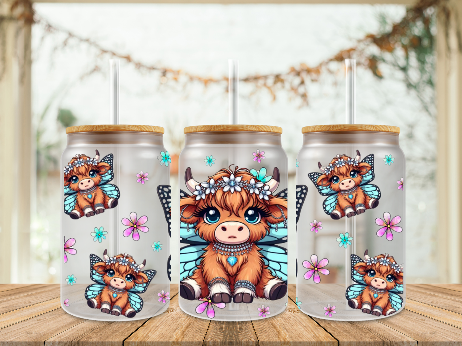 Double Sided Highland Cow With Butterfly Wings