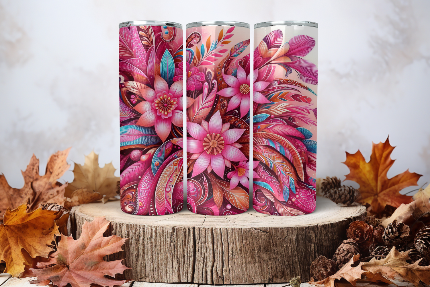 20oz Skinny Sublimation Tumbler Wrap Print - Indigenous Pink 2