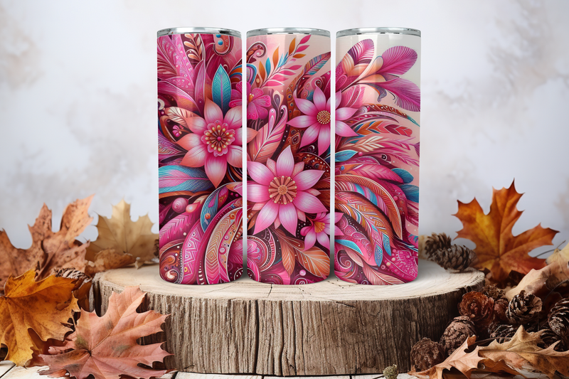 20oz Skinny Sublimation Tumbler Wrap Print - Indigenous Pink 2
