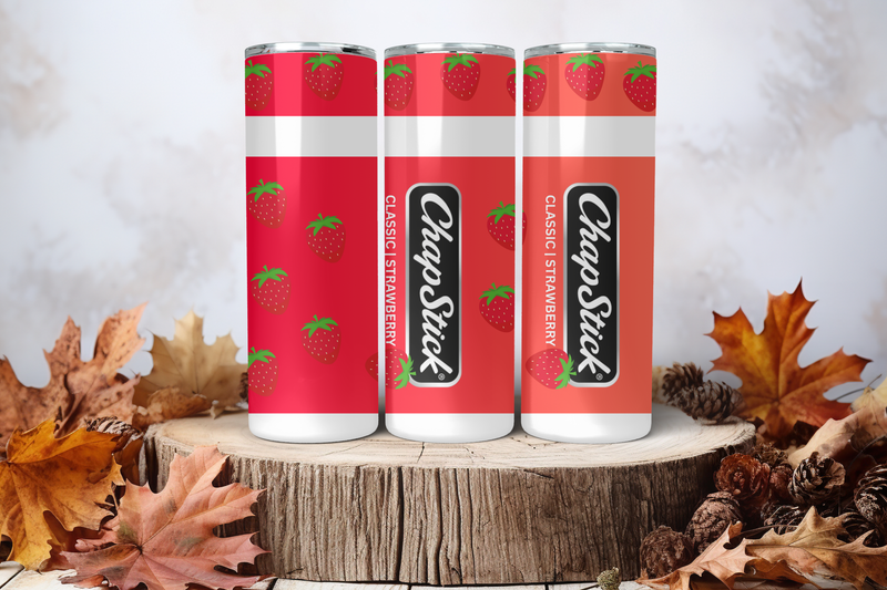 20oz Skinny Sublimation Tumbler Wrap Print - Chapstick Strawberry