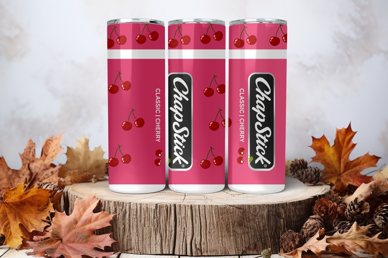 20oz Skinny Sublimation Tumbler Wrap Print - Chapstick Cherry