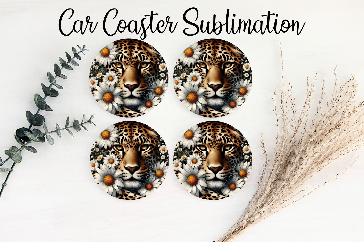 Car Coaster Sublimation Print - Leopard Daisies